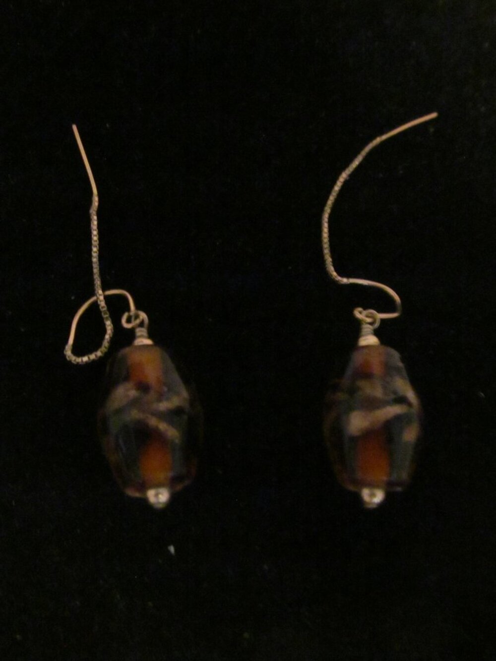 Gold tone lampwork beads pierced ear threads